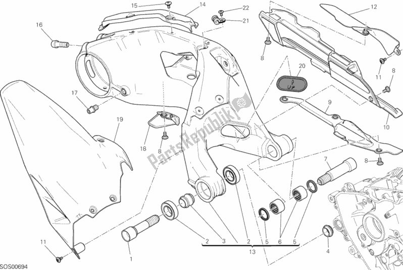 All parts for the Forcellone Posteriore of the Ducati Superbike 1299S ABS USA 2015